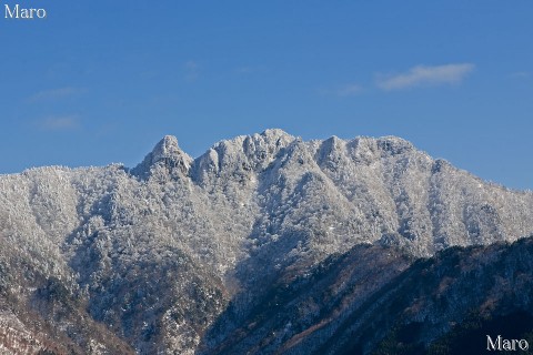 観音峯展望台から雪積もる稲村ヶ岳、大日山を眼前に望む 雪の大峰山脈 2012年1月