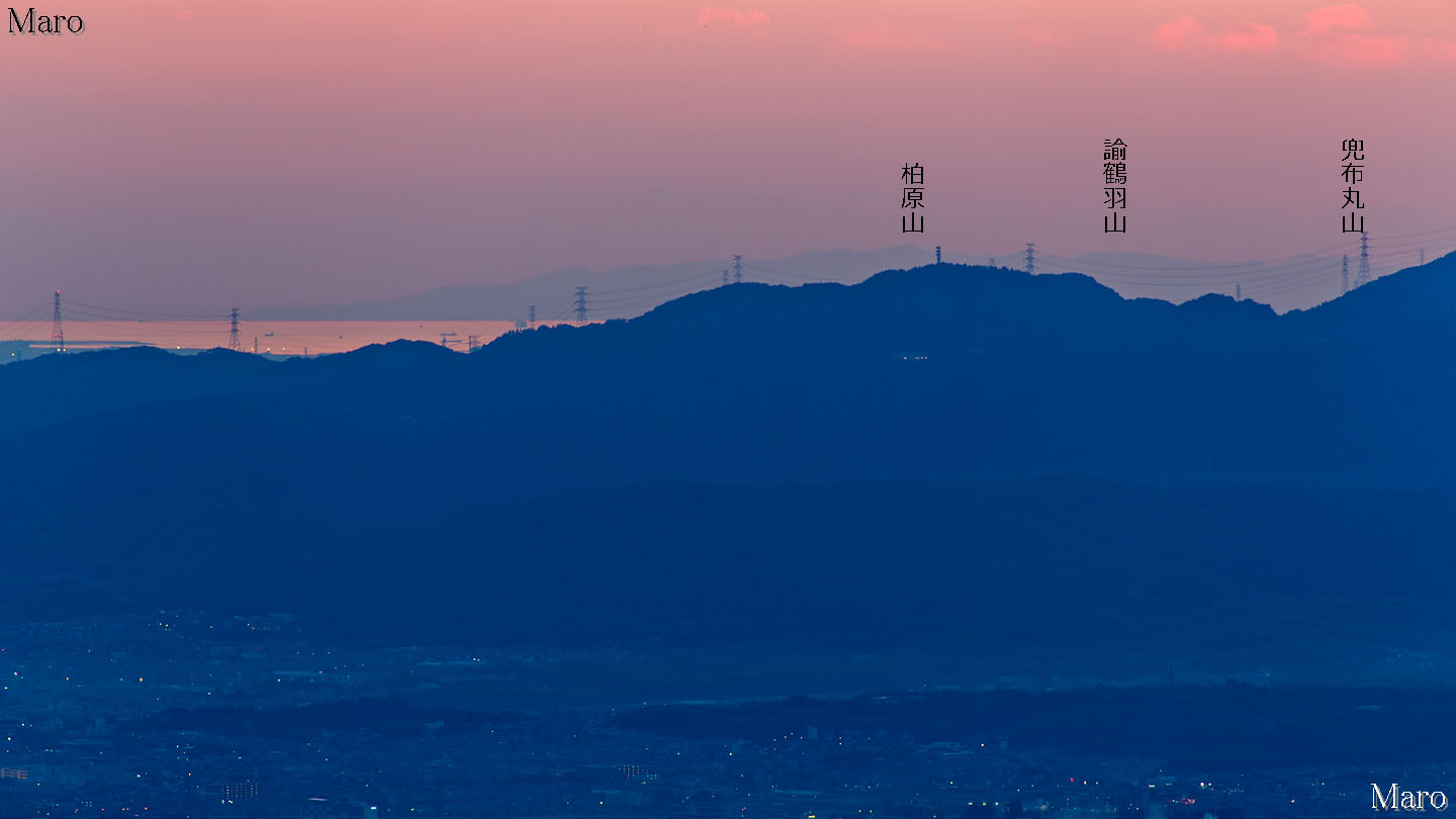 比叡山から淡路島、諭鶴羽山地、大阪湾を遠望 夕焼け 京都市左京区