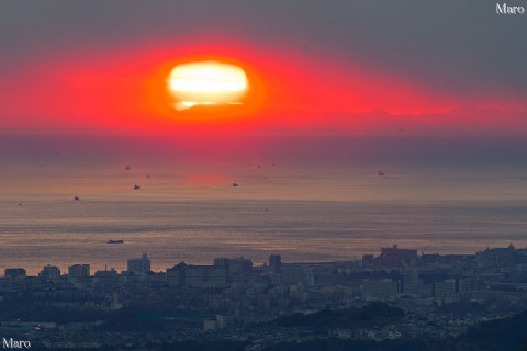 菊水山 夕日 四国に落陽 神戸市北区 六甲山系 2013年1月