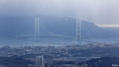 雪と明石海峡大橋 雪降る菊水山から望む 神戸 六甲山 2013年1月