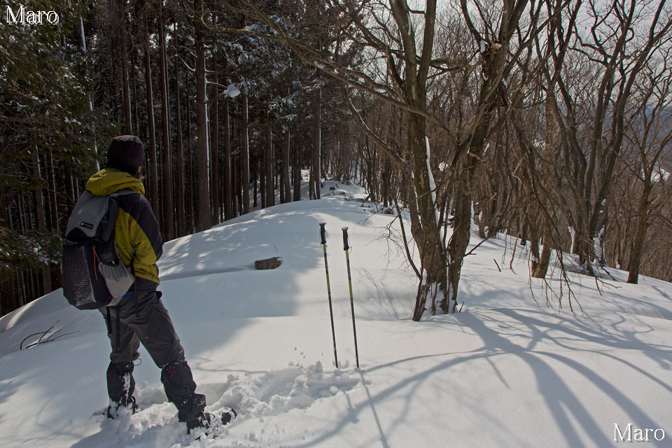 雪上に踏み跡ひとつ無い滝谷山の山頂西尾根 京都北山 2013年2月
