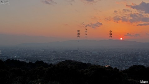 東山山頂公園（将軍塚展望台）から大暑山の向こうに沈む夕日を望む 2013年2月