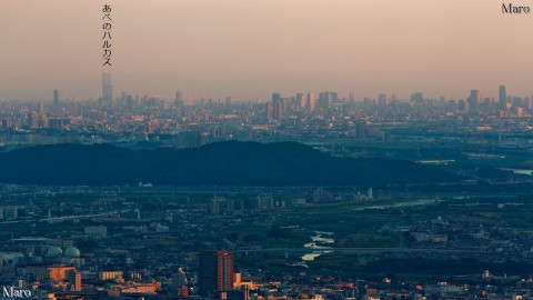 開業の日を迎えた「あべのハルカス」を大文字山の山頂（三角点）から望む