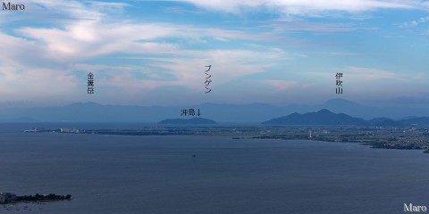 夏の逢坂山から伊吹山、金糞岳、琵琶湖、沖島を望む 2013年7月