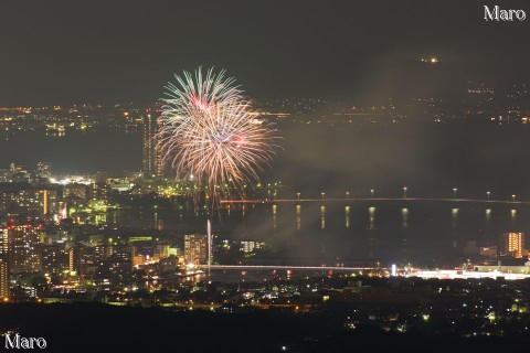 建部大社 船幸祭の花火大会を湖南アルプスから遠望 大津市 2013年8月