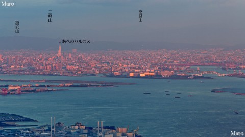 摩耶山「掬星台」から夕日差す大阪平野、大阪港を望む 2013年8月