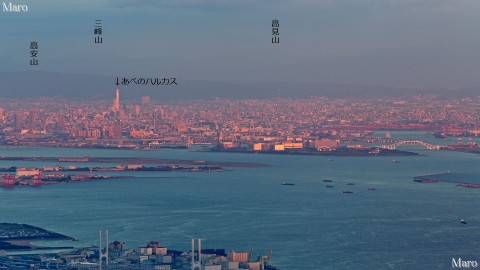 摩耶山「掬星台」から夕日差す大阪平野、大阪港を望む 2013年8月