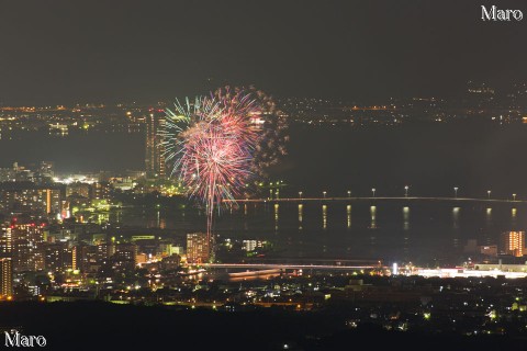 船幸祭花火大会と琵琶湖を湖南アルプスから遠望 大津市 2013年8月