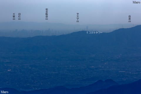 蓬莱山からコスモタワー、大阪湾、和泉山脈西部の山々を望む 2013年8月