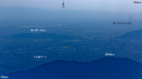 蓬莱山から京都タワー、あべのハルカス、遠くに和泉山脈を望む 2013年8月