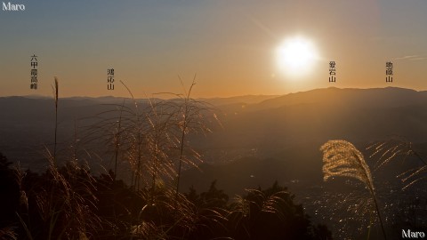 比叡山から霞む夕日と愛宕山、六甲山を望む 2013年9月