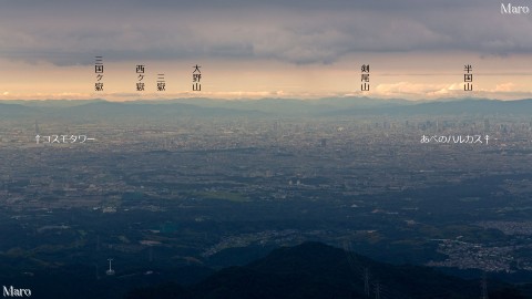 岩湧山から大阪平野、コスモタワー、あべのハルカスを望む 2013年9月