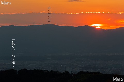 「山火事のあとの見晴し場」から夕日を望む 大文字山 2013年11月