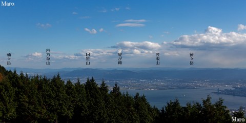 比叡山から琵琶湖、近江大橋、布引山地などを望む 2013年11月