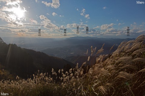 ススキ広がる比叡山から京都を望む 愛宕山や剣尾山など 2013年11月
