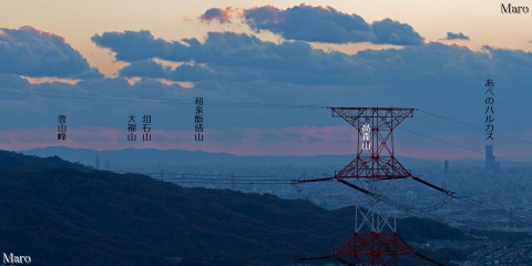 交野山から紀泉アルプス、和泉山脈西端部、ハルカスを望む 2013年11月