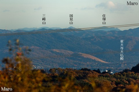 交野山から三峰山、奈良の若草山、東大寺大仏殿などを望む 2013年11月