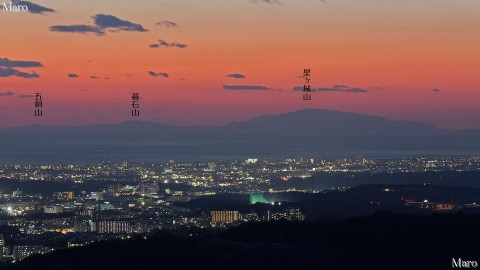 六甲山系・菊水山の夕焼け・夜景 瀬戸内海、屋島、小豆島方面 2013年12月