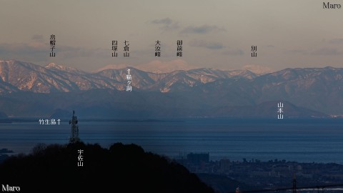 京都の如意ヶ岳（如意ヶ嶽）から琵琶湖の向こうに白山（加賀白山）を遠望 2014年1月