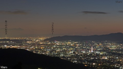 大文字山の火床から京都南部、大阪方面の夜景を望む 2014年1月