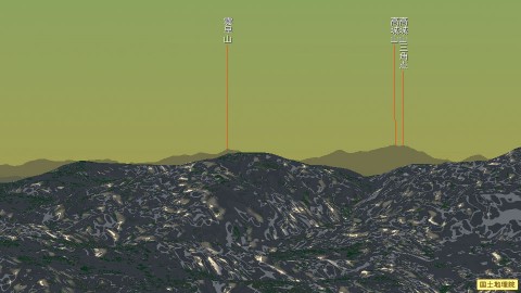 大文字山（三角点）から四国は雲早山、高城山方面の展望図