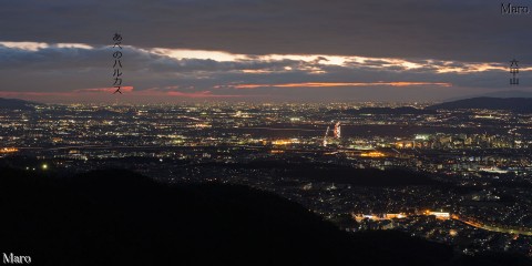 日野岳「パノラマ岩」から京都の夜景、大阪の夜景を望む 2014年1月