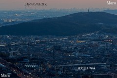 日没後の逢坂山から「あべのハルカス」、東海道新幹線を望む 2014年3月