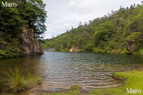 梅雨時、山の上で水をたたえるダム湖 滋賀県 2014年6月