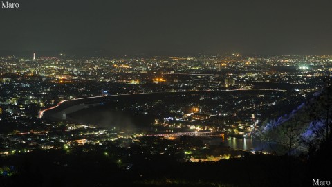 京都の夜景 小倉山から眼下に嵐山花灯路のライトアップ光景を望む 2012年12月