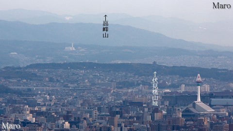 「京都五山」船山から改修工事中の京都タワー、伏見桃山城を望む 2013年2月