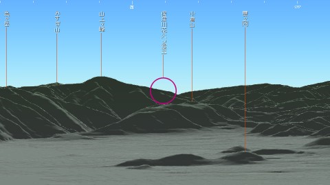 大文字山（三角点）から保津川花火大会方面の展望予想図