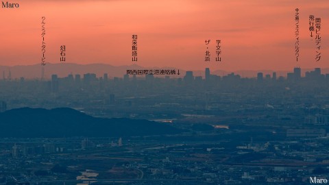 大文字山から関西国際空港連絡橋、りんくうゲートタワービル、大阪湾を望む 2012年1月