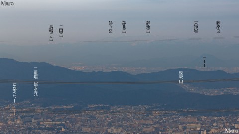 ポンポン山から京都タワー、清水寺、「近江富士」三上山、鈴鹿山脈の御池岳を遠望 2014年1月