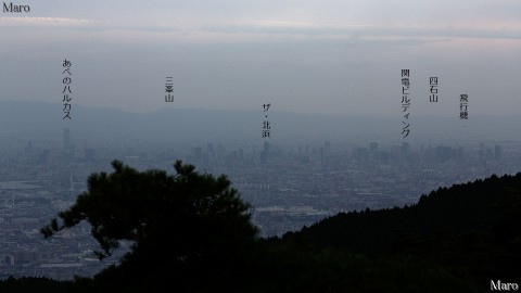 ポンポン山から「あべのハルカス」、大阪の高層ビル群と飛行機を遠望 2014年10月