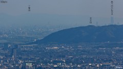 京都の金毘羅山から天王山の向こうに大阪の「あべのハルカス」を遠望 2014年5月