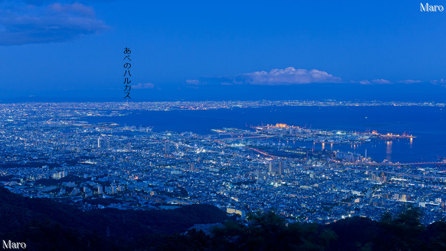 摩耶山の掬星台から六甲アイランド、阪神間、大阪方面の夜景を望む 2014年9月