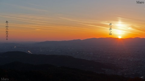 大文字山から京都西山の向こうに沈む夕日と京都の夕景を望む 2014年11月