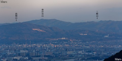 京都の小倉山から遠くに三重・奈良県境の三峰山を望む 2014年3月