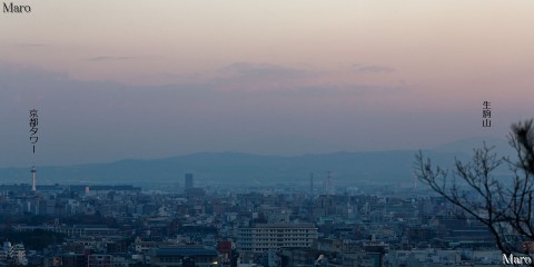 「大田の小径」の展望地から京都タワーと生駒山を望む 2015年3月