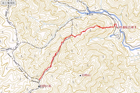 鈴鹿南部 臼杵ヶ岳の北東尾根を経て林道船石線へ下山するまでのコースマップ