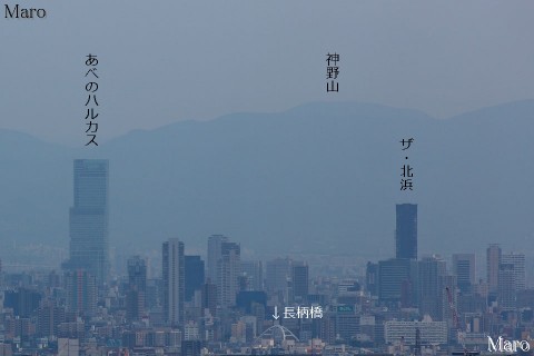 箕面市 彩都なないろ公園から「あべのハルカス」、「The Kitahama」を遠望 2015年4月