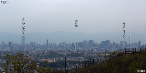 彩都 川合裏川「せせらぎ橋」から大阪の高層ビル群、あべのハルカスを遠望 2015年4月