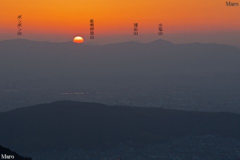 音羽山から能勢妙見山の向こうに沈む夕日を望む 京都市山科区 2013年2月