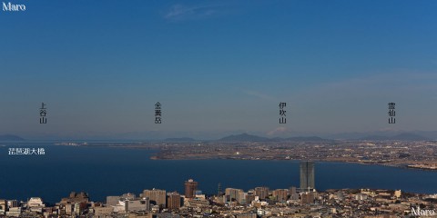 音羽山 鶴の里・池の里コース 送電鉄塔の展望地から琵琶湖を一望する 2015年2月