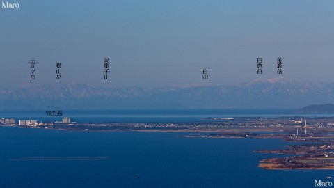 音羽山 鶴の里・池の里コースから白山（加賀白山）、琵琶湖、竹生島を遠望 2015年2月