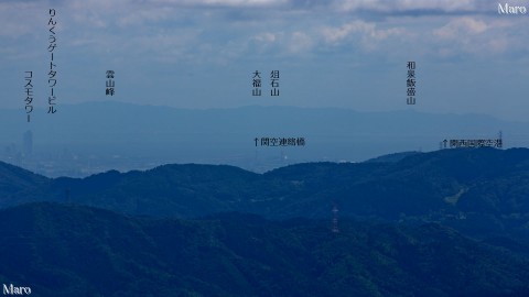 愛宕山から紀泉アルプス、関西国際空港、コスモタワーを望む 京都市 2015年7月