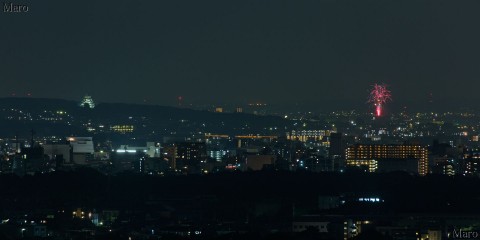 京田辺の花火、伏見桃山城のライトアップ、京都の夜景を上賀茂から遠望 2015年8月