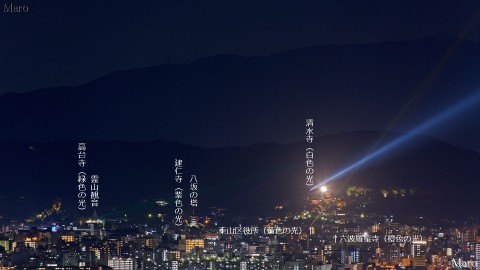 京都市 小倉山から「未来への光～東山 天空のライトアップ～」の5色の光を遠望 2015年9月