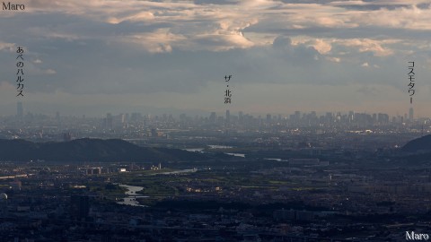 大文字山から大阪の高層ビル群、あべのハルカスを遠望する 2015年9月