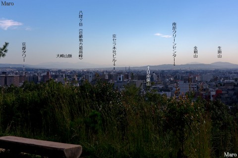 見晴らしが良い船岡山の風景、展望、眺望 秋晴れの空 京都市北区 2015年10月